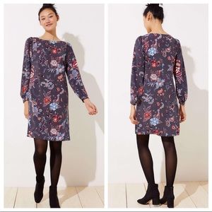 Loft Gray floral Long Sleeve shift dress